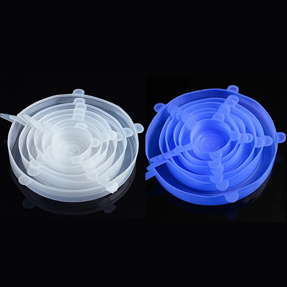 6PCS Reusable Silicone Stretch Lids – Universal Elastic Food Covers for Bowls, Containers & Microwave