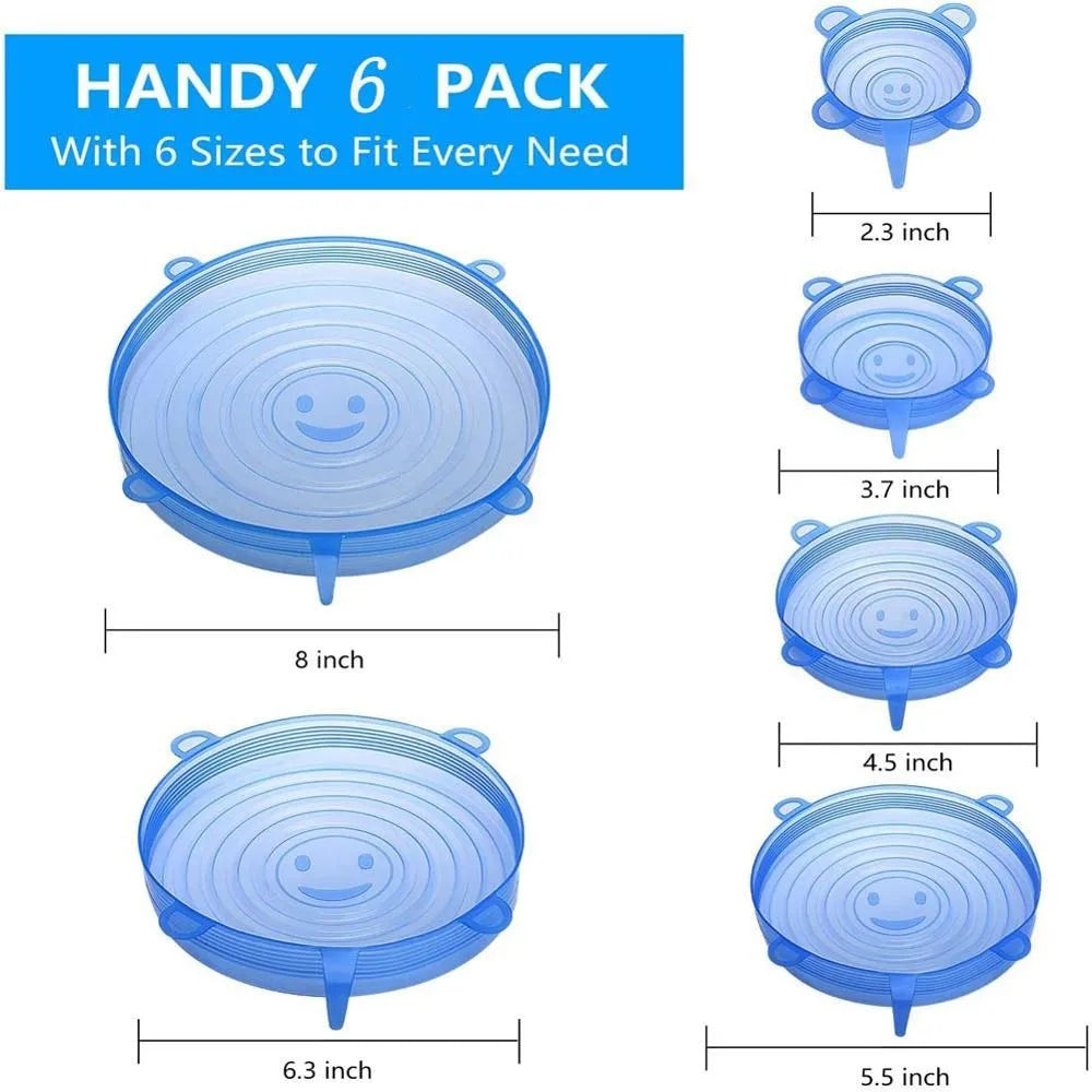 6PCS Reusable Silicone Stretch Lids – Universal Elastic Food Covers for Bowls, Containers & Microwave