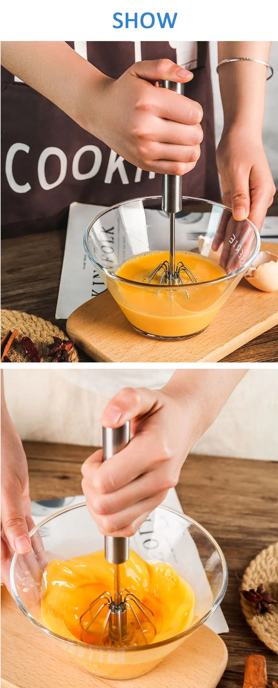 Stainless Steel Semi-Automatic Egg Beater – Manual Hand Whisk Mixer for Baking & Cooking