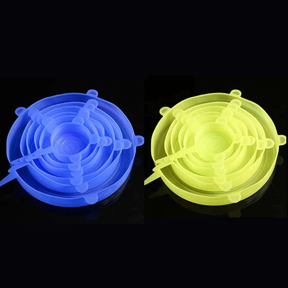 6PCS Reusable Silicone Stretch Lids – Universal Elastic Food Covers for Bowls, Containers & Microwave