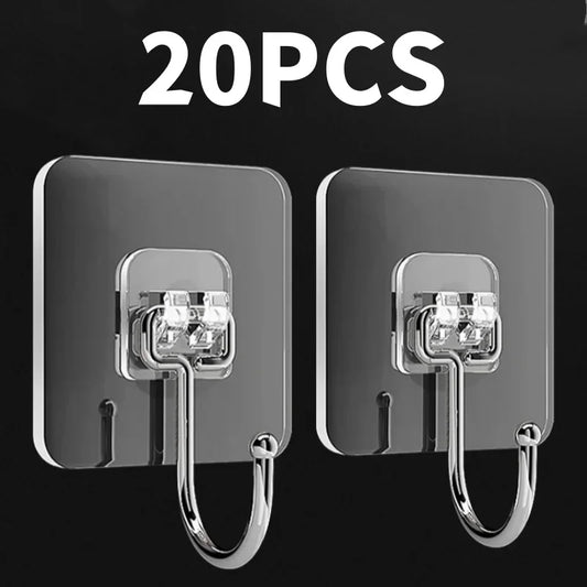 Heavy Duty Adhesive Wall Hooks 22lbs – Waterproof Transparent Nail-Free Hooks for Kitchen & Bathroom