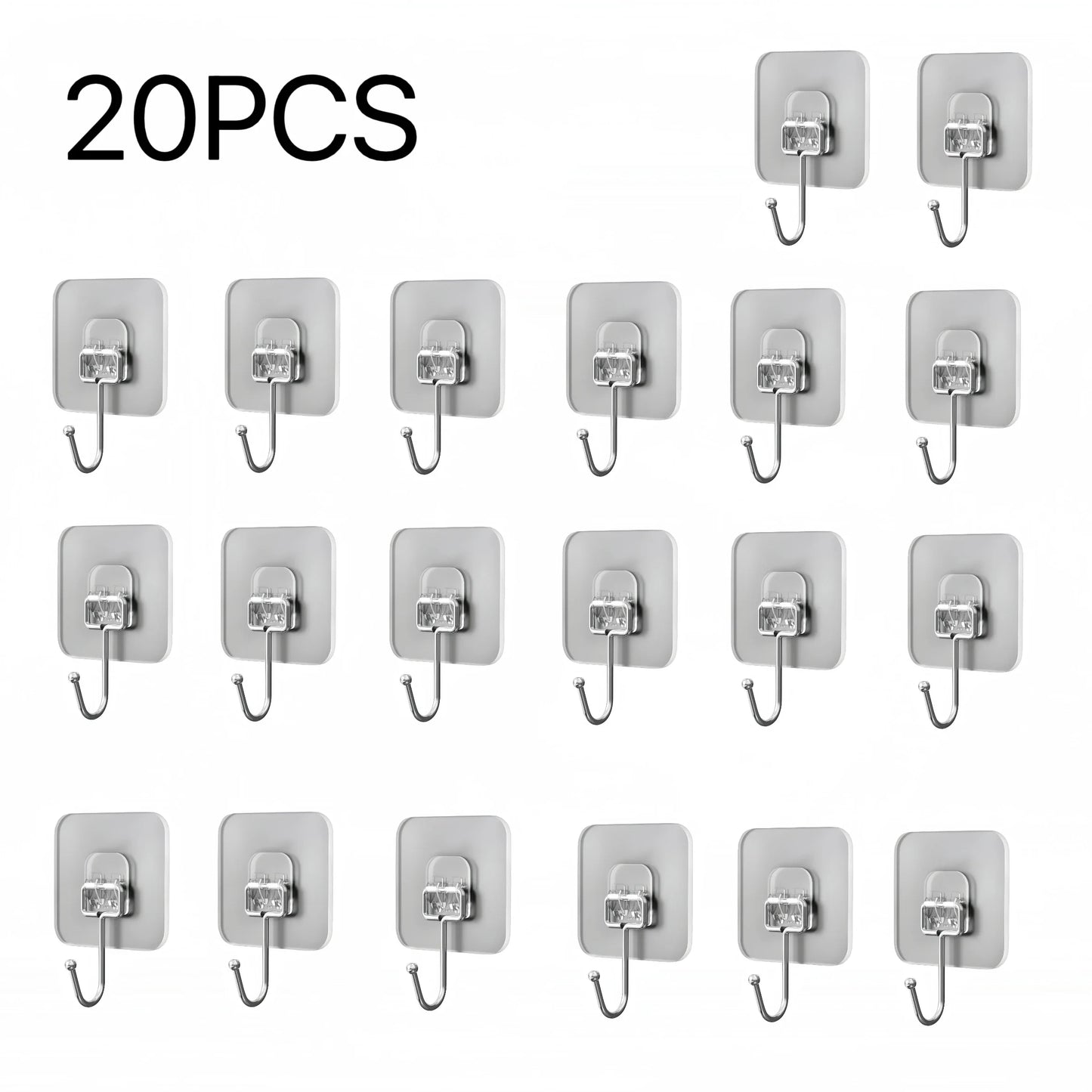 Heavy Duty Adhesive Wall Hooks 22lbs – Waterproof Transparent Nail-Free Hooks for Kitchen & Bathroom