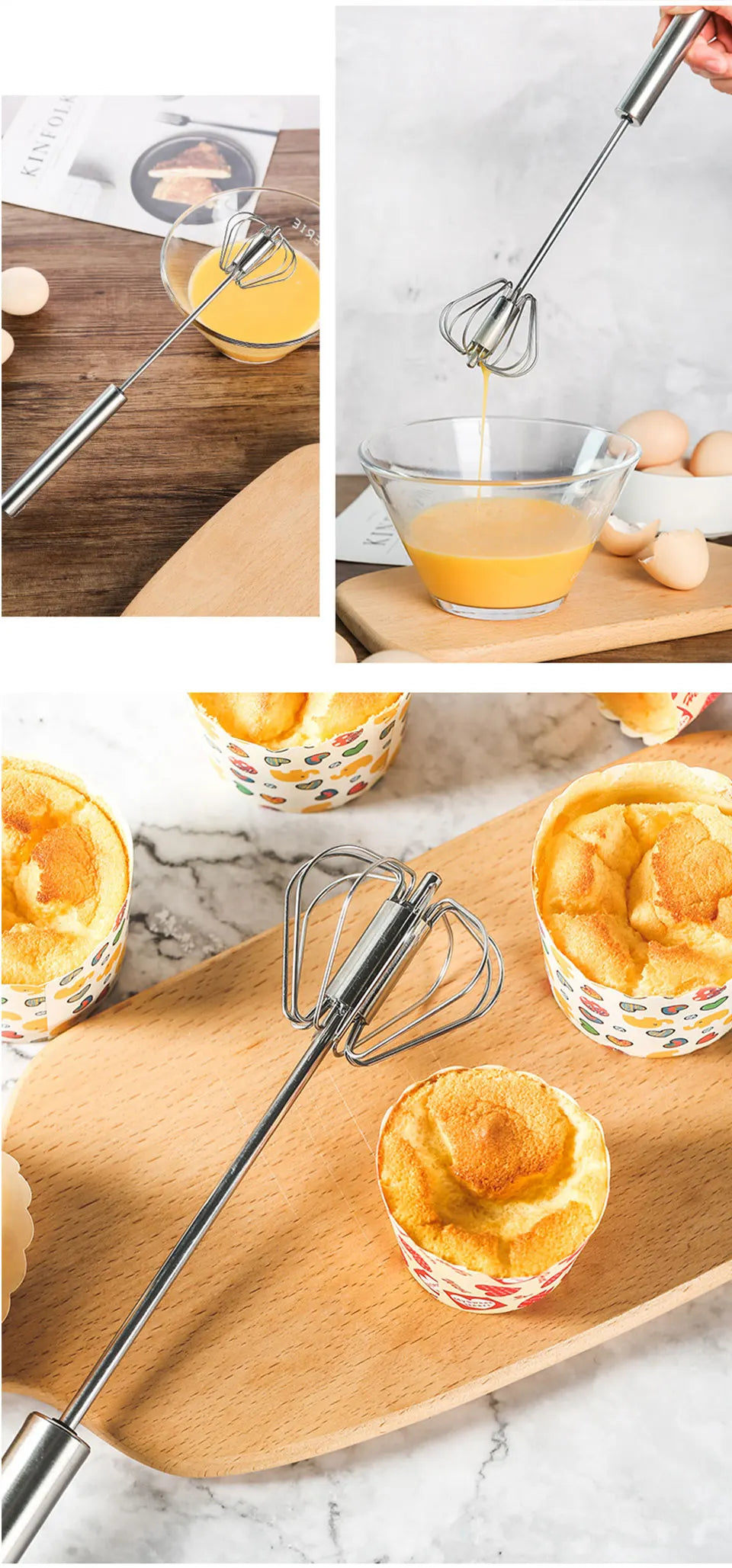 Stainless Steel Semi-Automatic Egg Beater – Manual Hand Whisk Mixer for Baking & Cooking