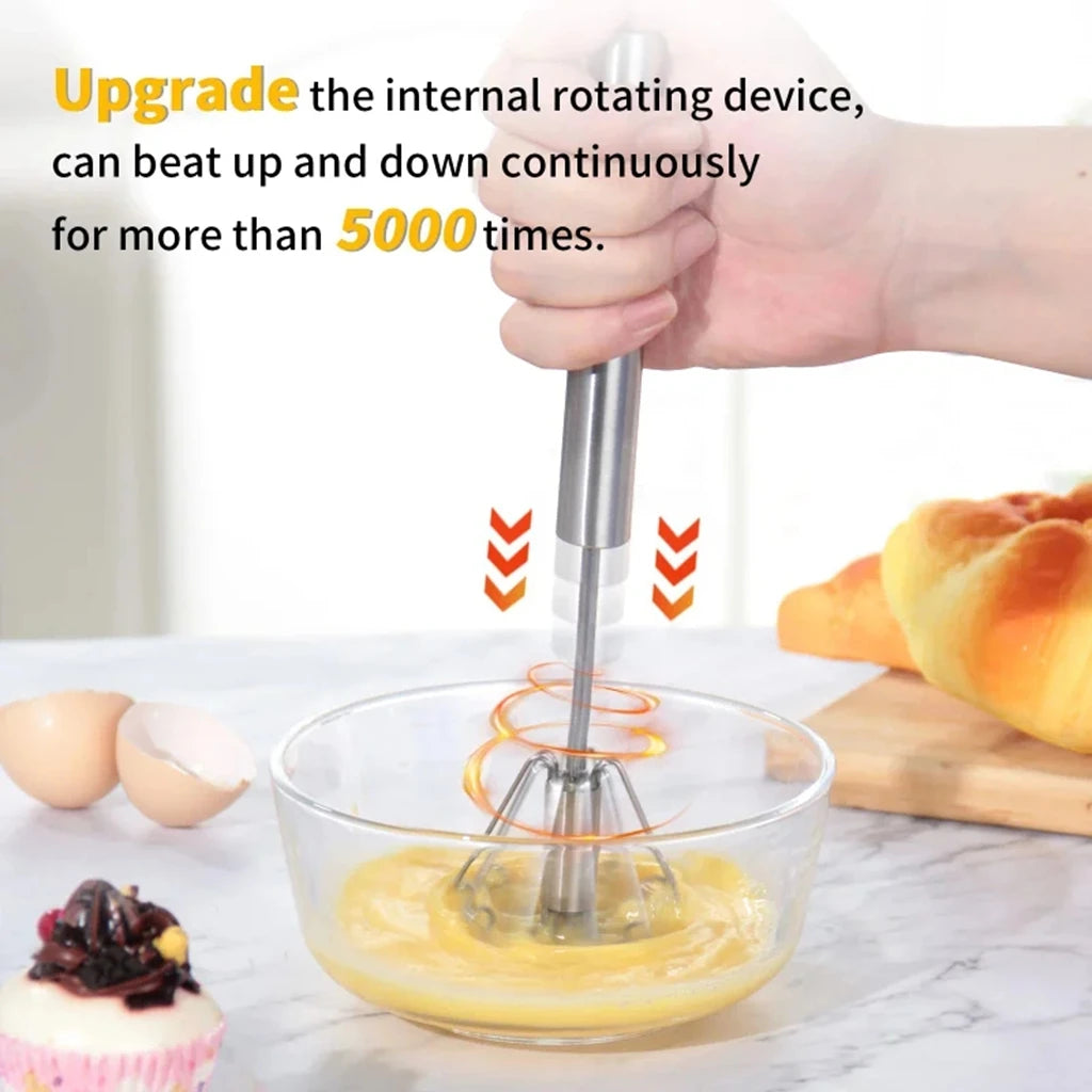 Stainless Steel Semi-Automatic Egg Beater – Manual Hand Whisk Mixer for Baking & Cooking