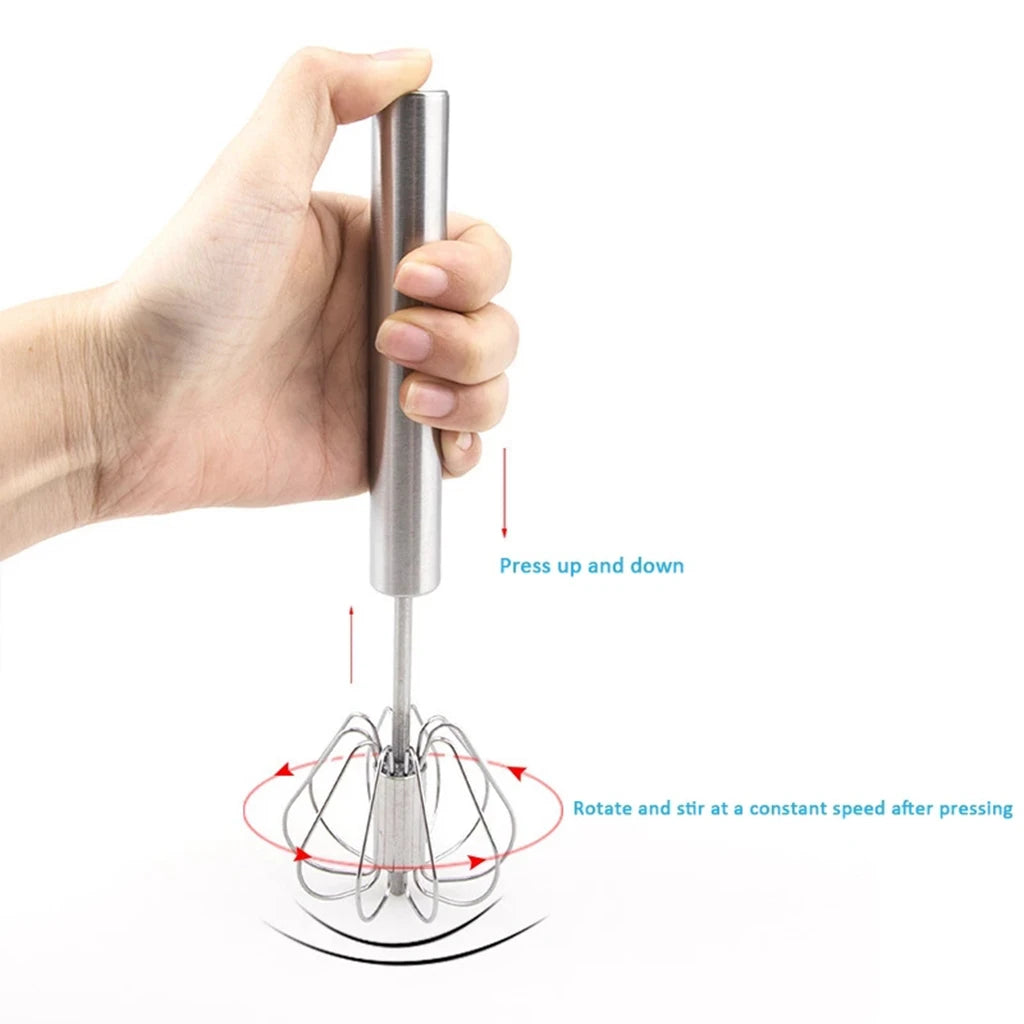 Stainless Steel Semi-Automatic Egg Beater – Manual Hand Whisk Mixer for Baking & Cooking