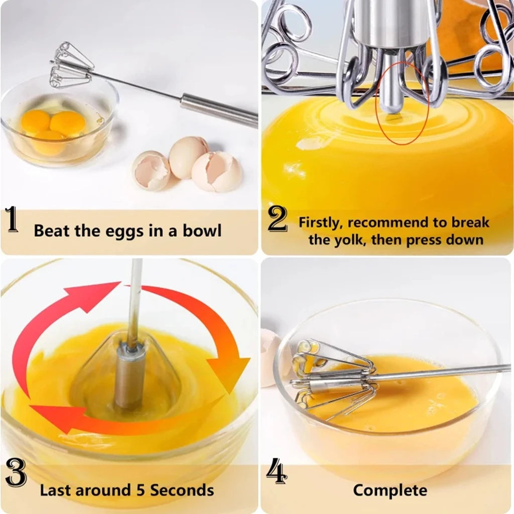 Stainless Steel Semi-Automatic Egg Beater – Manual Hand Whisk Mixer for Baking & Cooking