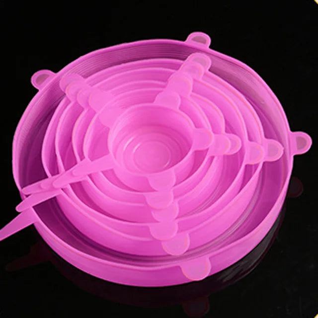 6PCS Reusable Silicone Stretch Lids – Universal Elastic Food Covers for Bowls, Containers & Microwave