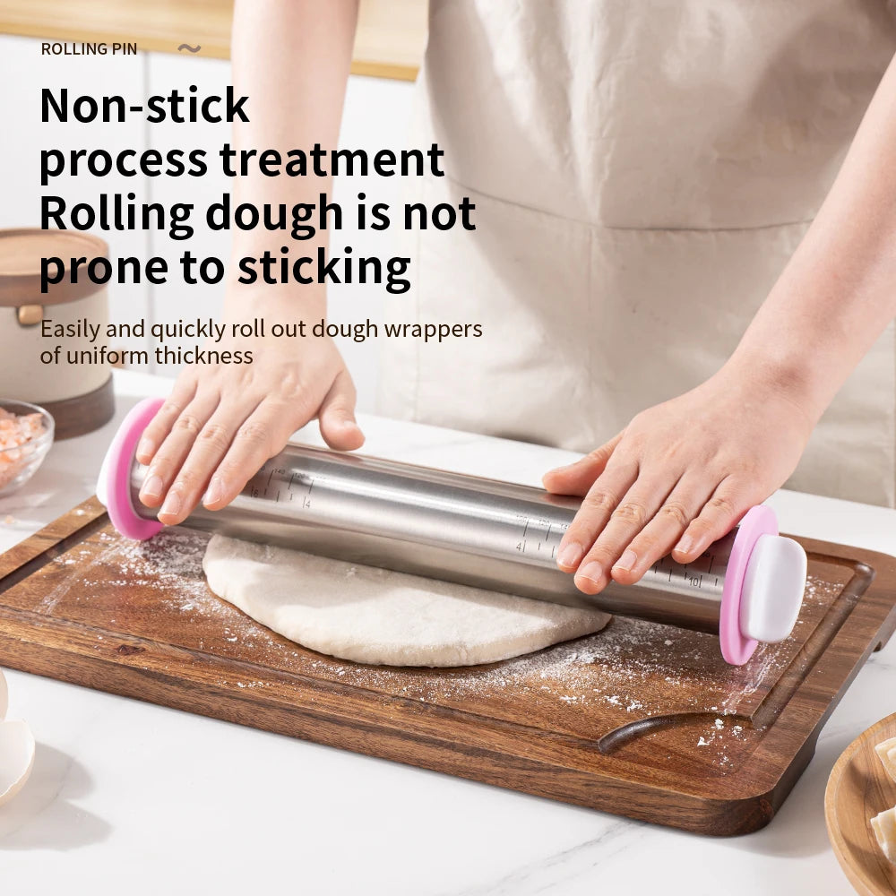 Stainless Steel Adjustable Rolling Pin with 4 Thickness Rings – Dough Roller for Pizza, Cookies & Baking