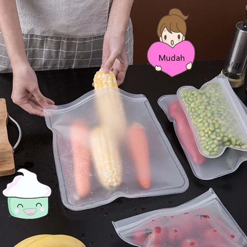 Reusable Silicone Food Storage Bag – Leakproof Ziplock Bag for Fruit, Vegetables & Refrigerator Storage