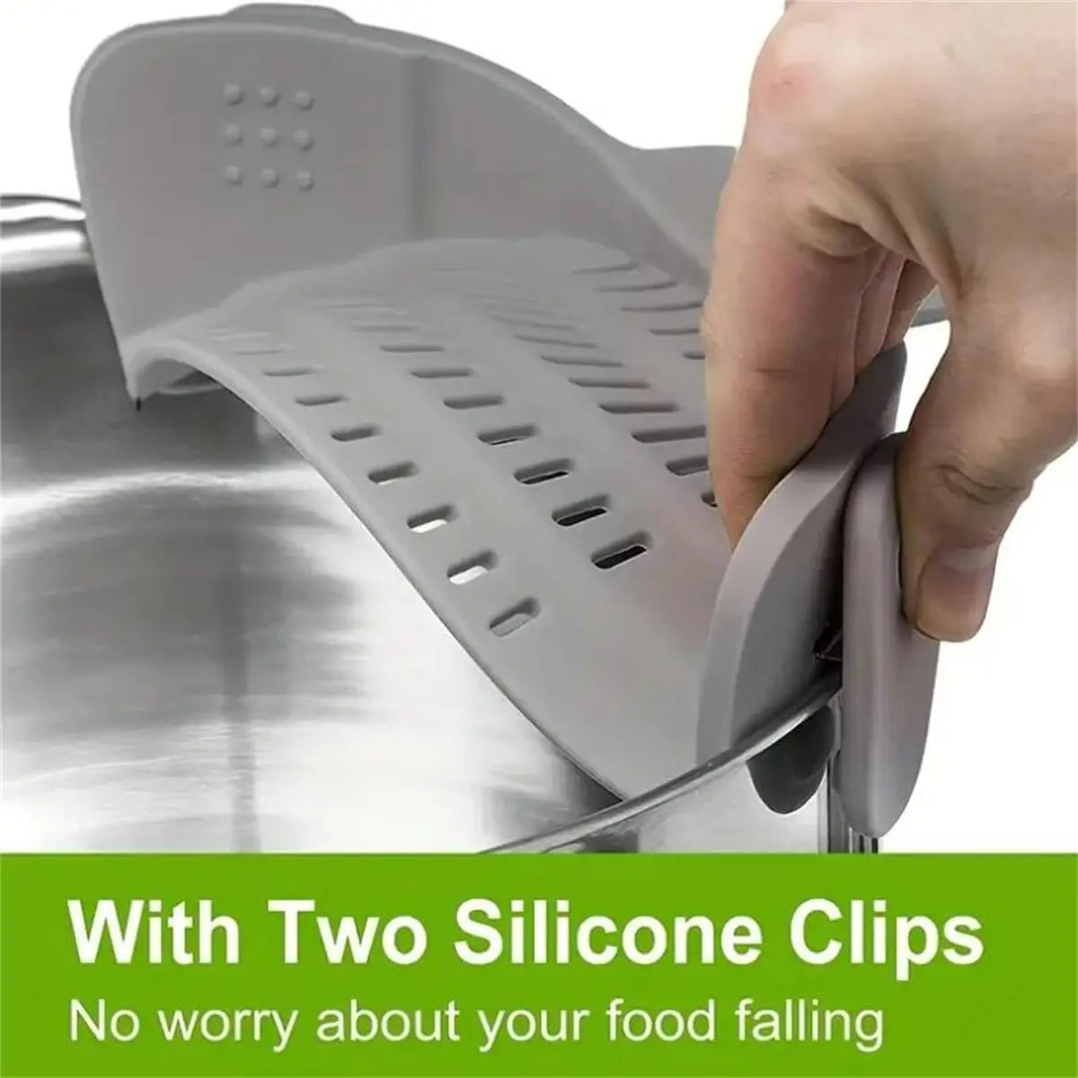 Clip-On Pot Strainer for Pots & Pans – Adjustable Kitchen Pasta & Vegetable Strainer