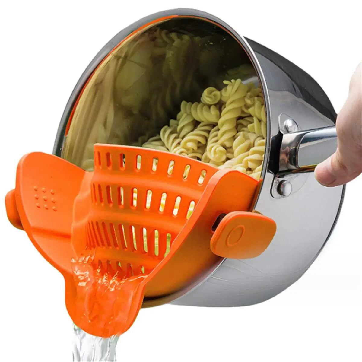 Clip-On Pot Strainer for Pots & Pans – Adjustable Kitchen Pasta & Vegetable Strainer