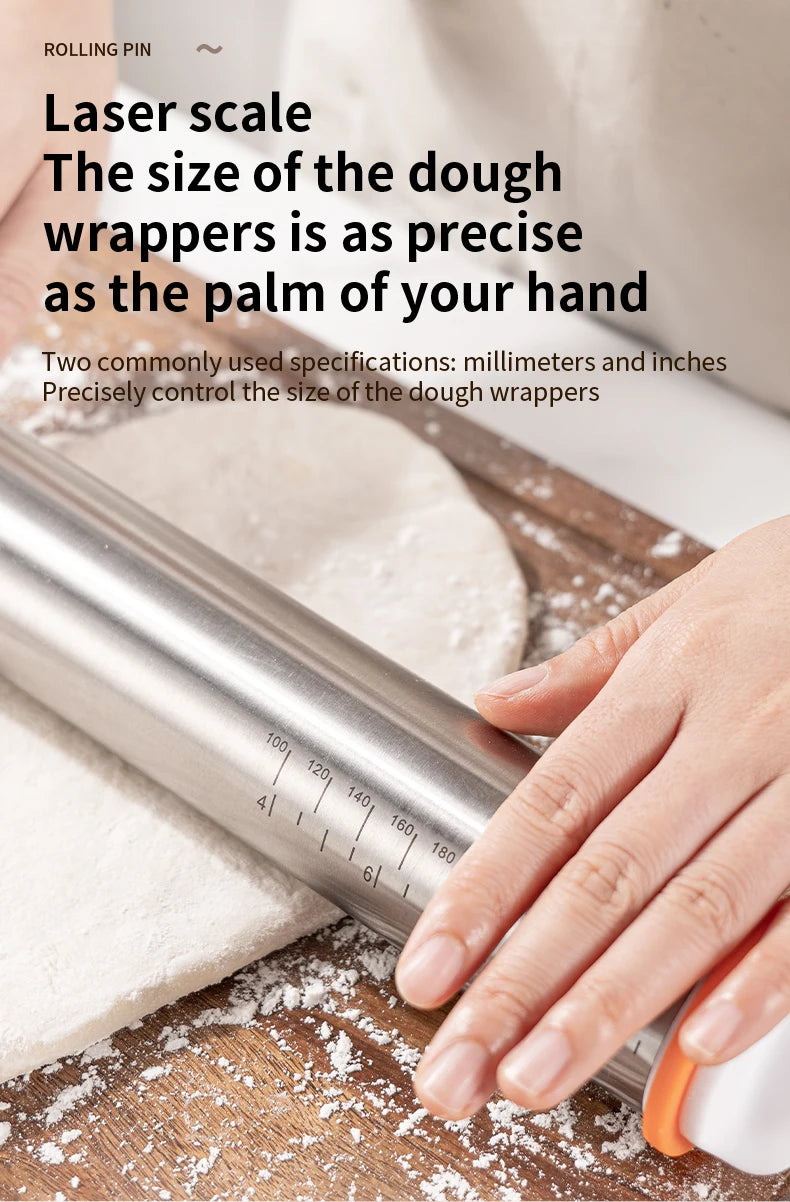 Stainless Steel Adjustable Rolling Pin with 4 Thickness Rings – Dough Roller for Pizza, Cookies & Baking