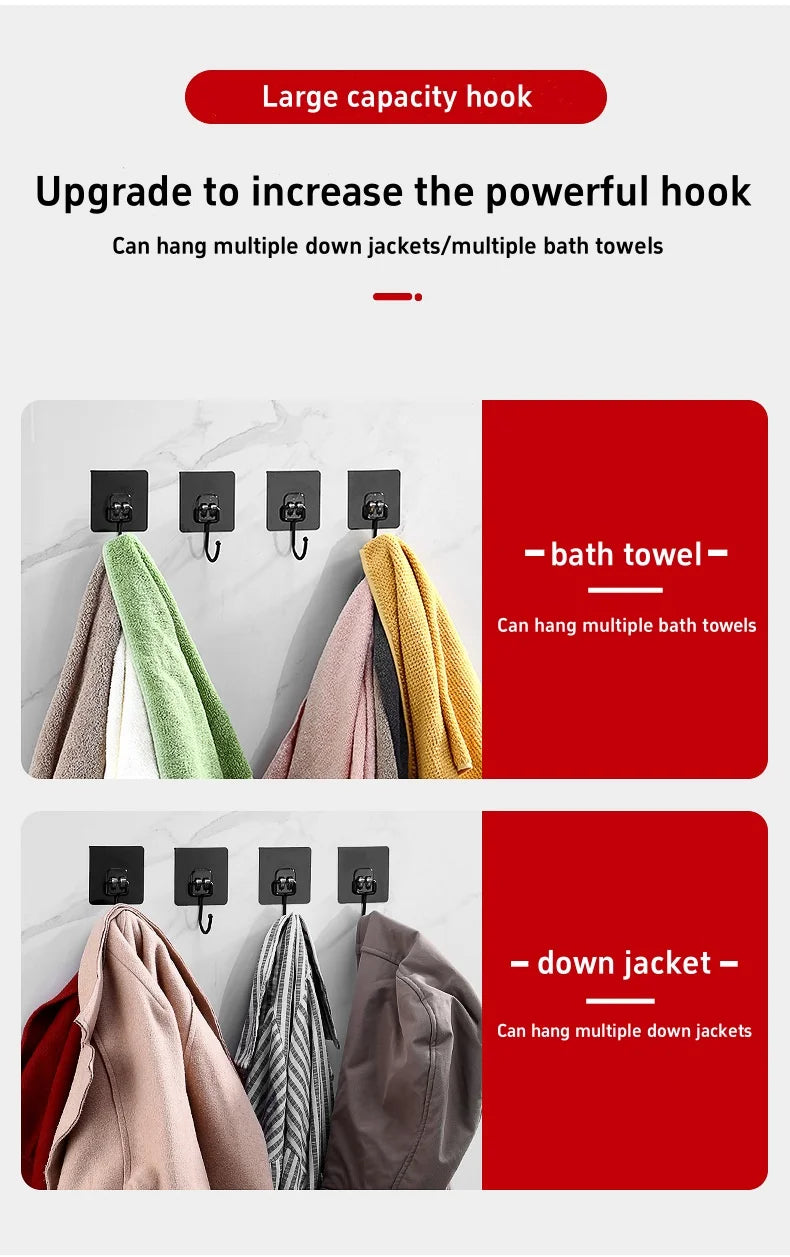 Heavy Duty Adhesive Wall Hooks 22lbs – Waterproof Transparent Nail-Free Hooks for Kitchen & Bathroom