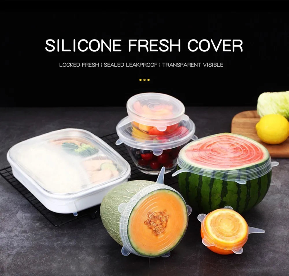 6PCS Reusable Silicone Stretch Lids – Universal Elastic Food Covers for Bowls, Containers & Microwave