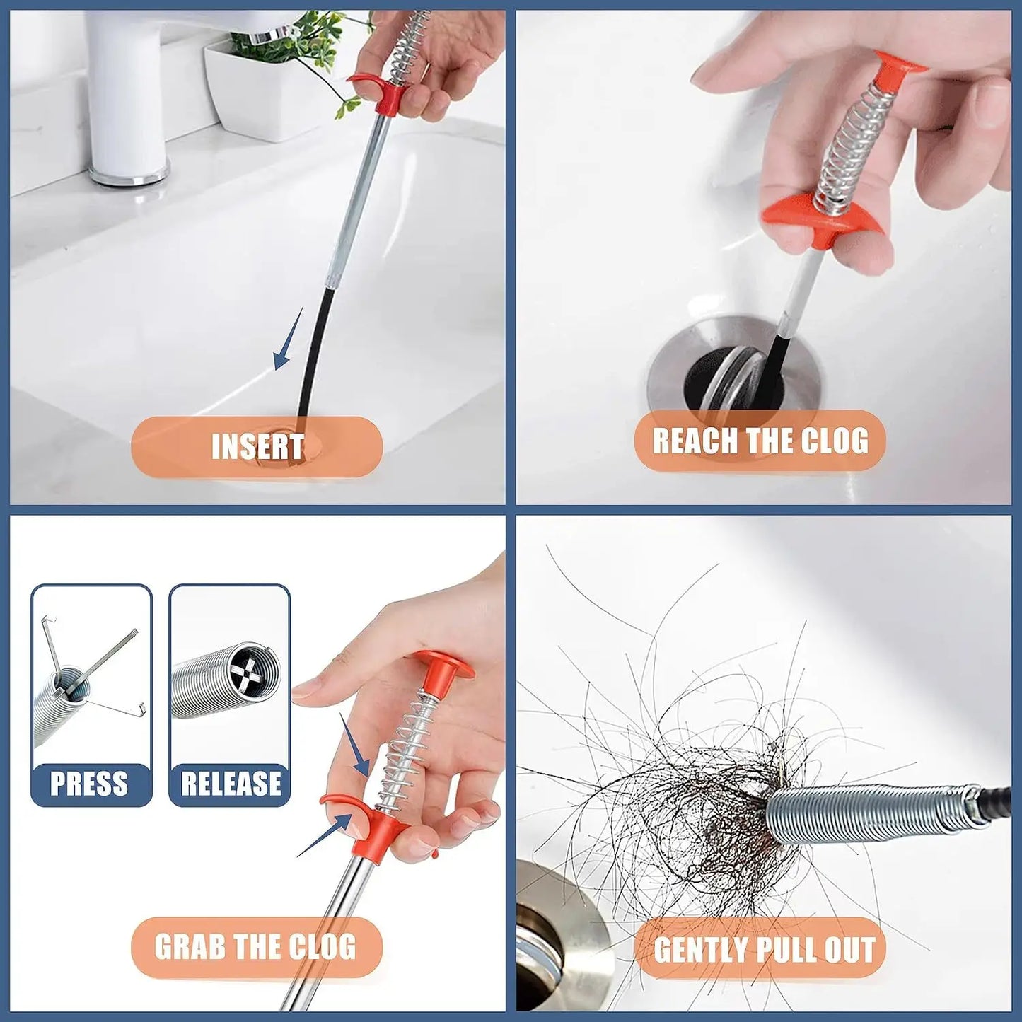 Four-Claw Telescopic Drain Opener – Hand Plunger for Bathroom and Kitchen Pipes
