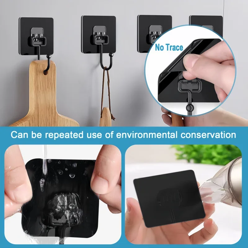 Heavy Duty Adhesive Wall Hooks 22lbs – Waterproof Transparent Nail-Free Hooks for Kitchen & Bathroom