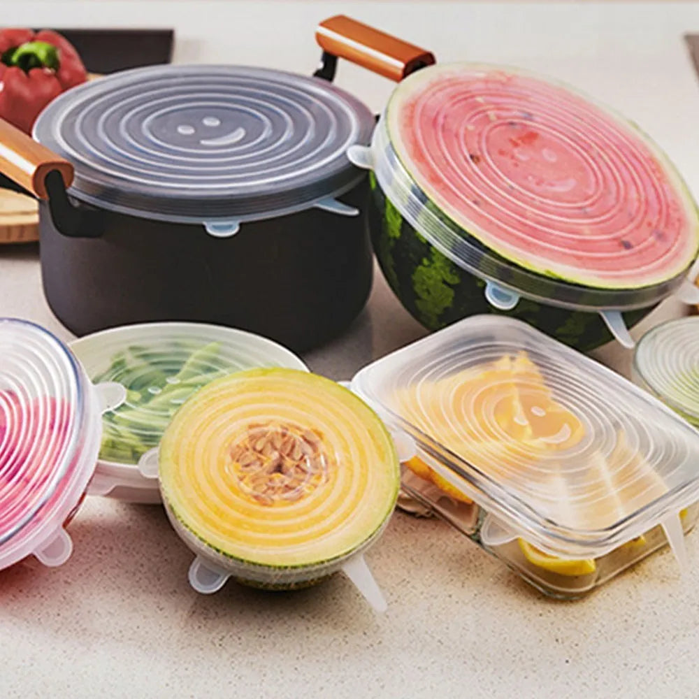 6PCS Reusable Silicone Stretch Lids – Universal Elastic Food Covers for Bowls, Containers & Microwave