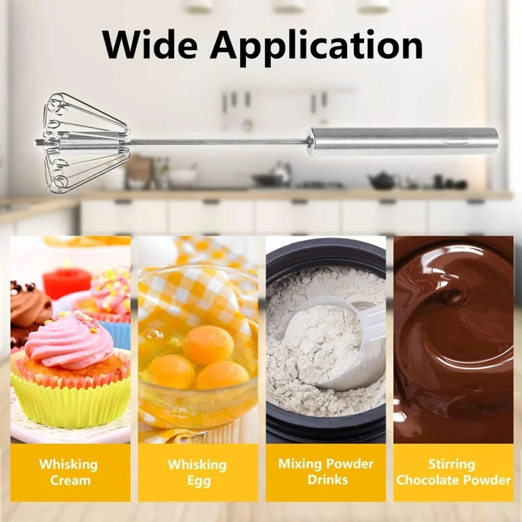 Stainless Steel Semi-Automatic Egg Beater – Manual Hand Whisk Mixer for Baking & Cooking