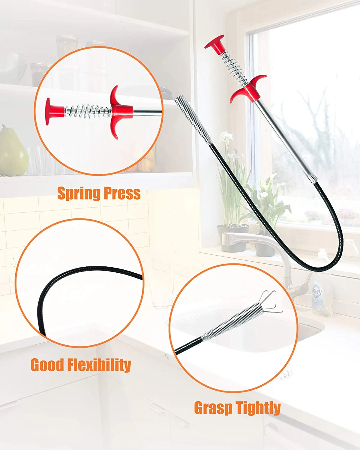 Four-Claw Telescopic Drain Opener – Hand Plunger for Bathroom and Kitchen Pipes
