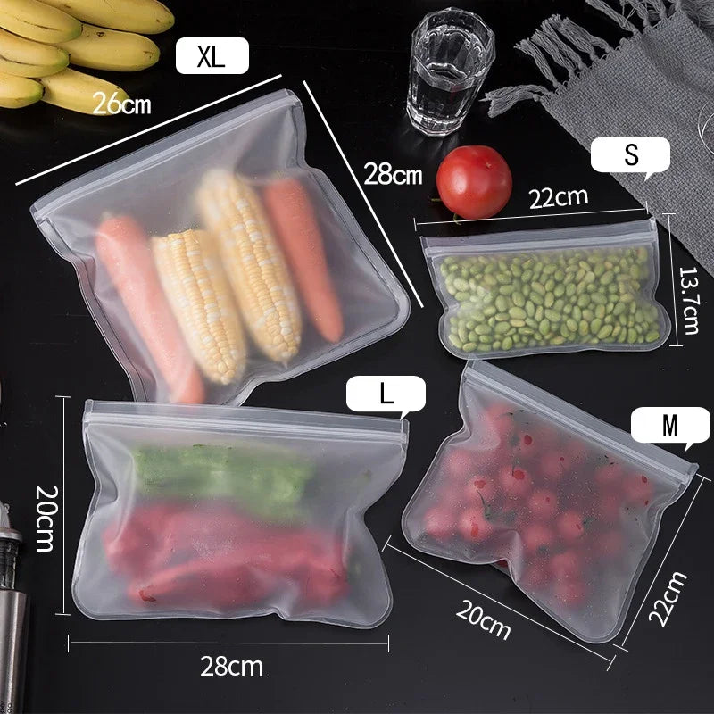 Reusable Silicone Food Storage Bag – Leakproof Ziplock Bag for Fruit, Vegetables & Refrigerator Storage