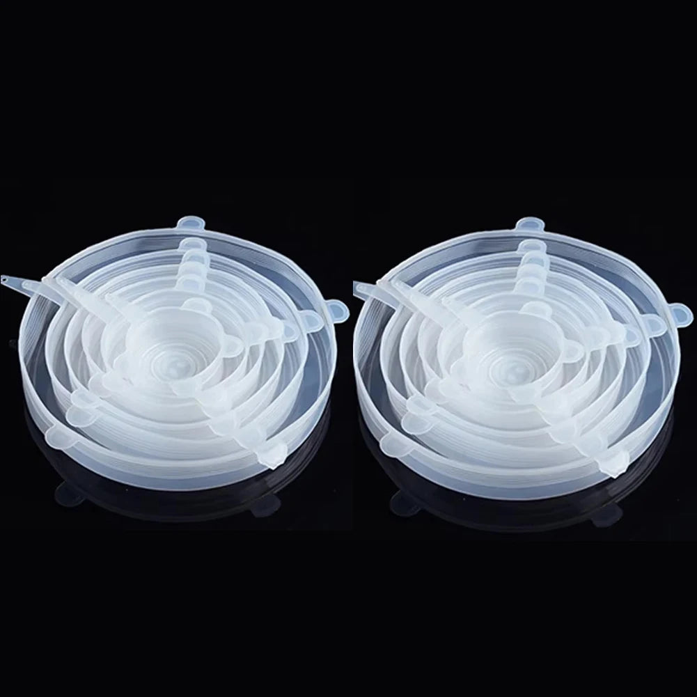 6PCS Reusable Silicone Stretch Lids – Universal Elastic Food Covers for Bowls, Containers & Microwave