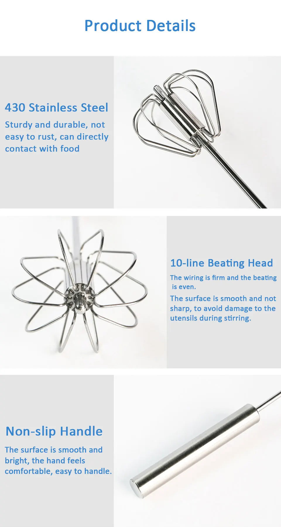 Stainless Steel Semi-Automatic Egg Beater – Manual Hand Whisk Mixer for Baking & Cooking