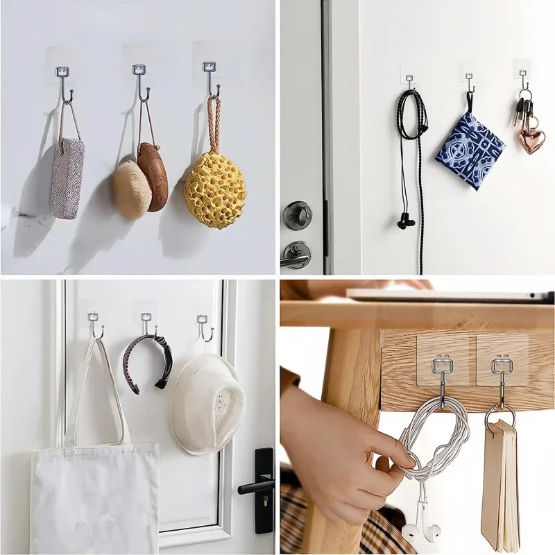 Heavy Duty Adhesive Wall Hooks 22lbs – Waterproof Transparent Nail-Free Hooks for Kitchen & Bathroom
