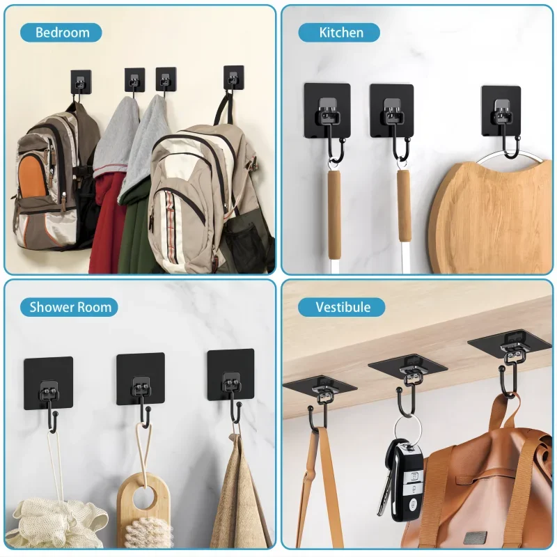 Heavy Duty Adhesive Wall Hooks 22lbs – Waterproof Transparent Nail-Free Hooks for Kitchen & Bathroom
