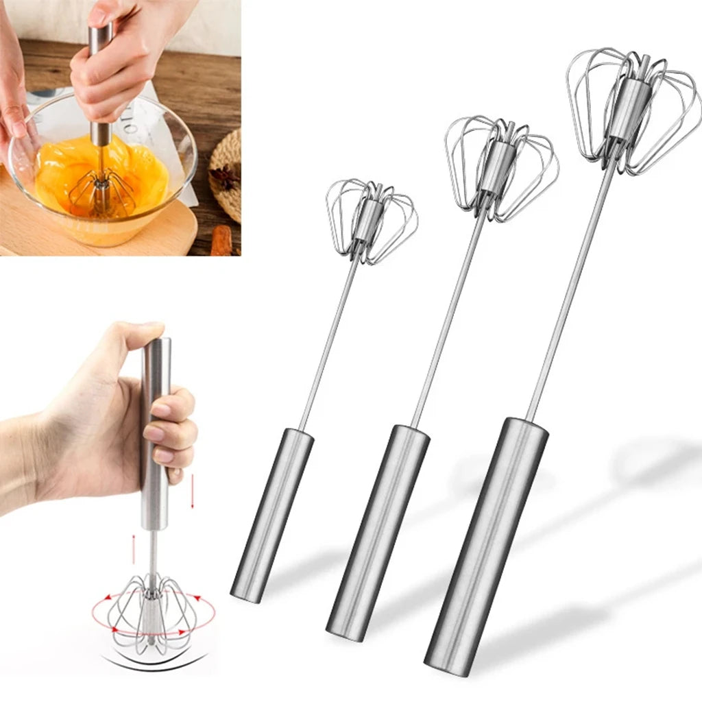 Stainless Steel Semi-Automatic Egg Beater – Manual Hand Whisk Mixer for Baking & Cooking