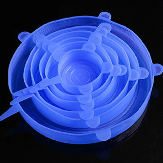 6PCS Reusable Silicone Stretch Lids – Universal Elastic Food Covers for Bowls, Containers & Microwave