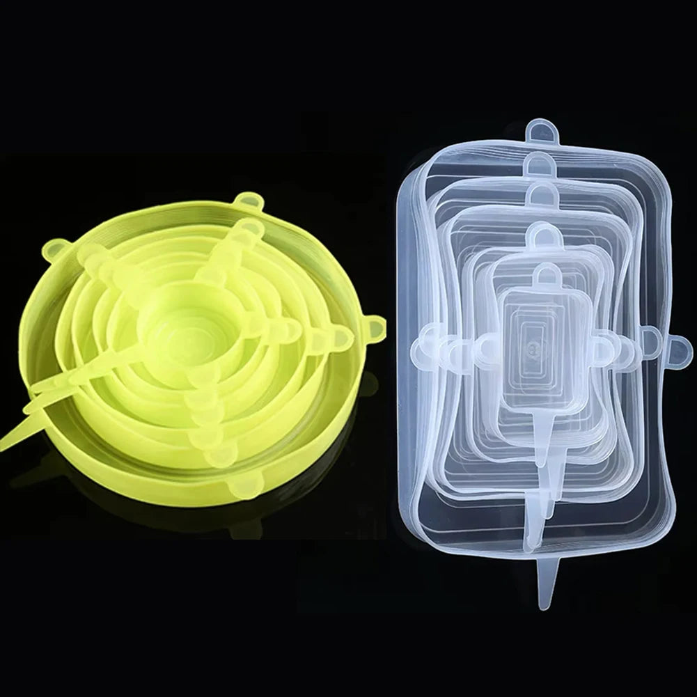 6PCS Reusable Silicone Stretch Lids – Universal Elastic Food Covers for Bowls, Containers & Microwave