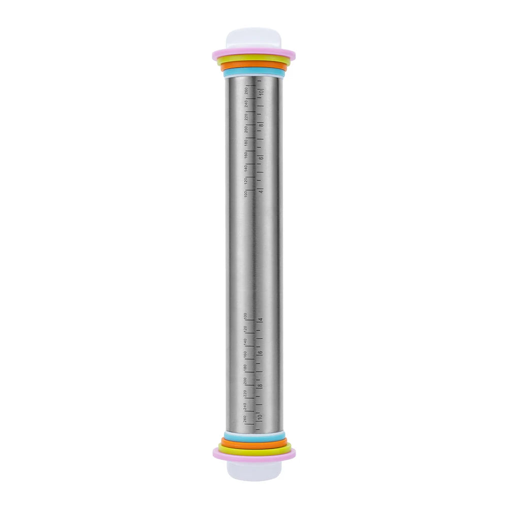 Stainless Steel Adjustable Rolling Pin with 4 Thickness Rings – Dough Roller for Pizza, Cookies & Baking