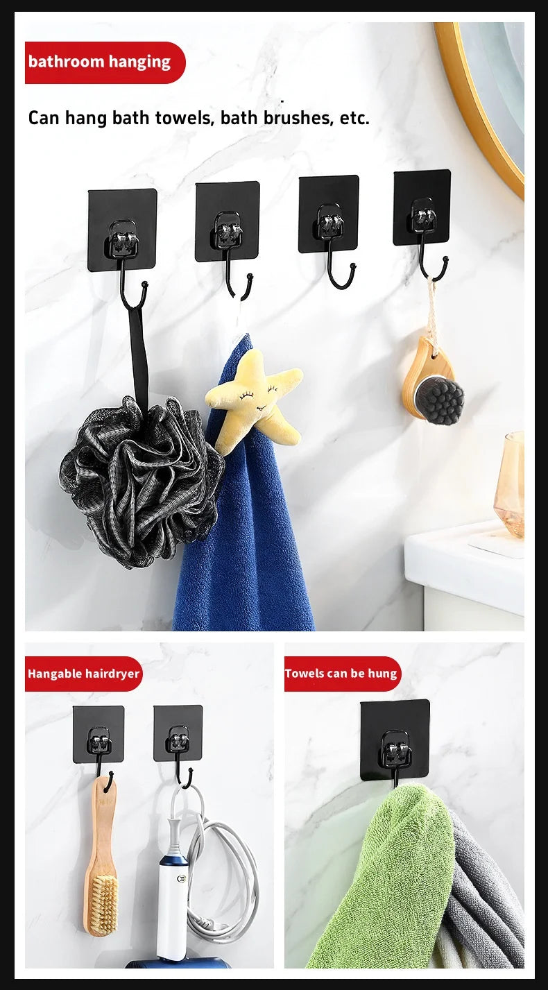 Heavy Duty Adhesive Wall Hooks 22lbs – Waterproof Transparent Nail-Free Hooks for Kitchen & Bathroom
