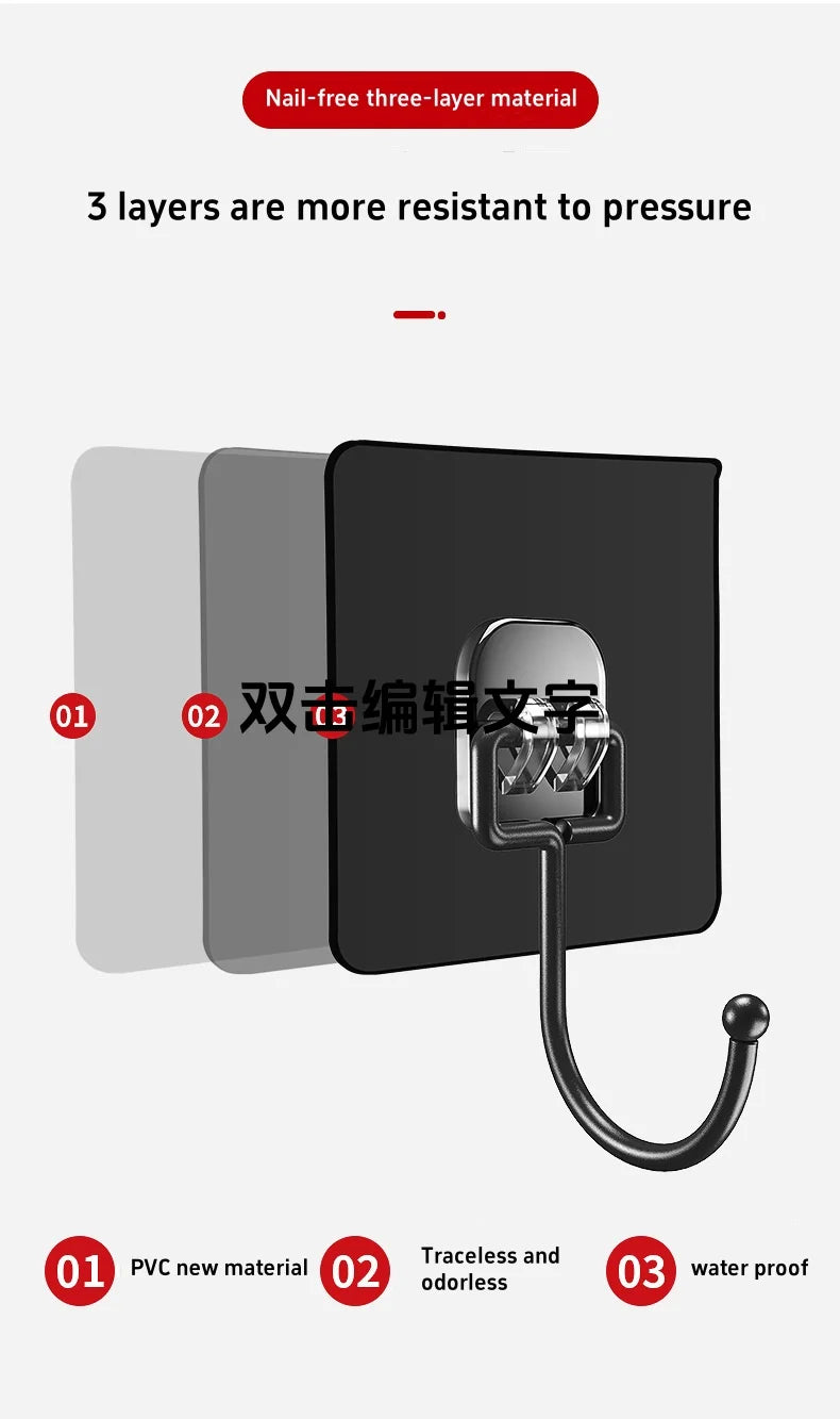 Heavy Duty Adhesive Wall Hooks 22lbs – Waterproof Transparent Nail-Free Hooks for Kitchen & Bathroom